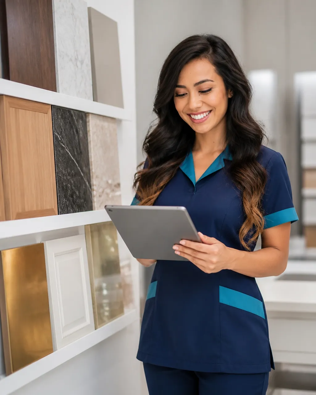 Background-checked cleaning specialist reviewing a personalized surface-care checklist beside material samples